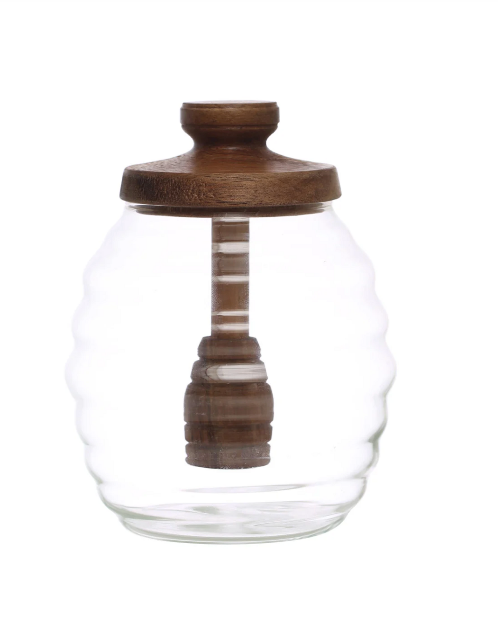 4" Round Glass Honey Jar w/Wood Honey Dipper