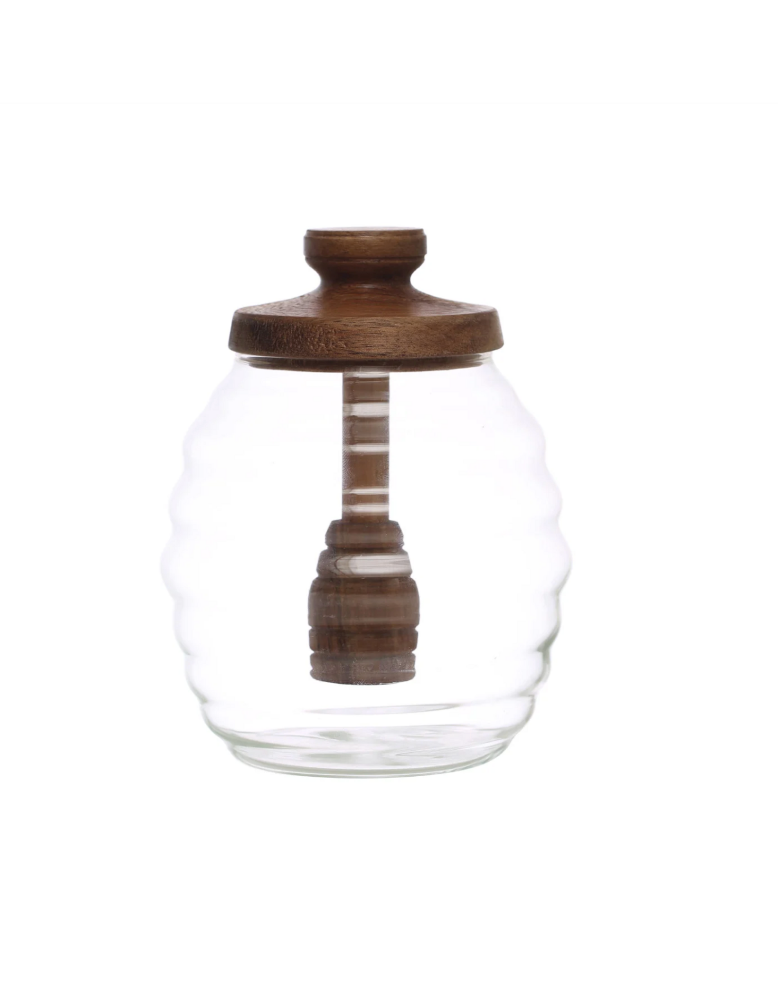 4" Round Glass Honey Jar w/Wood Honey Dipper