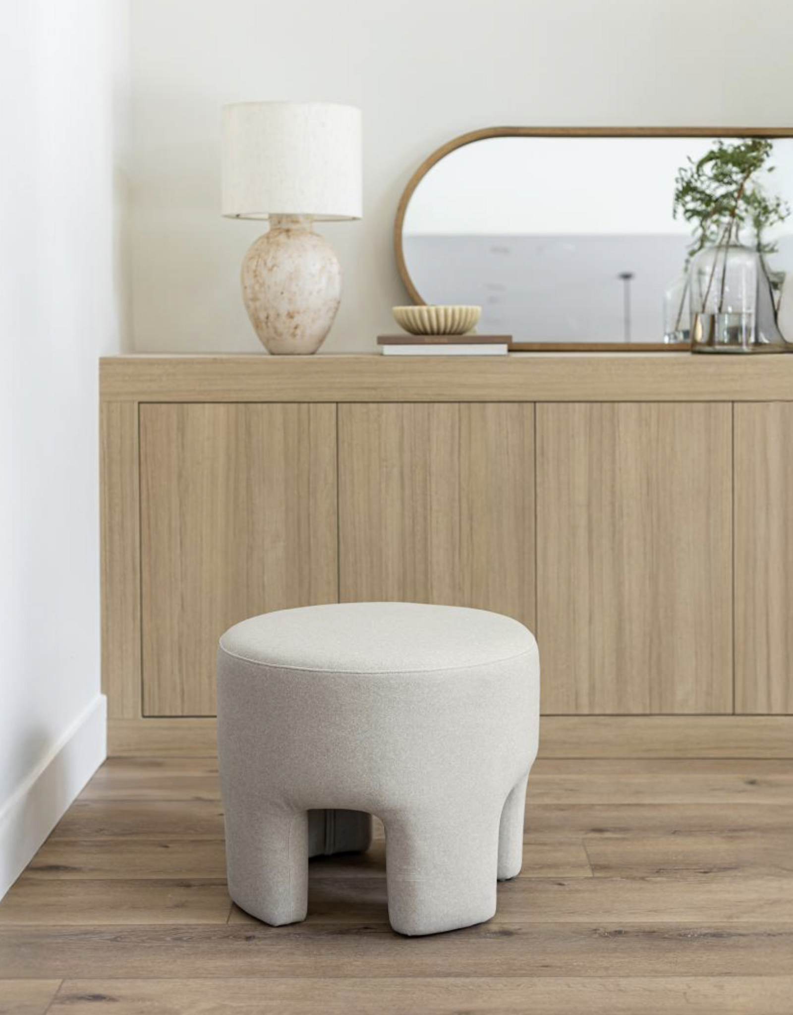 Ginger Ottoman in Velvet Natural