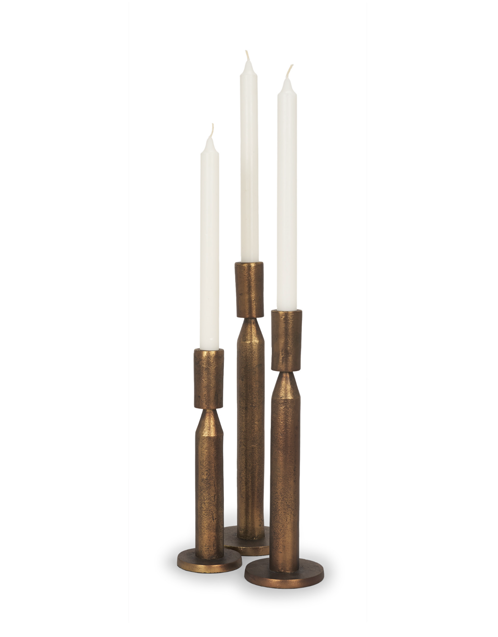 Declan Antiqued Brass Cast Metal Taper Candle Holder Set of 3