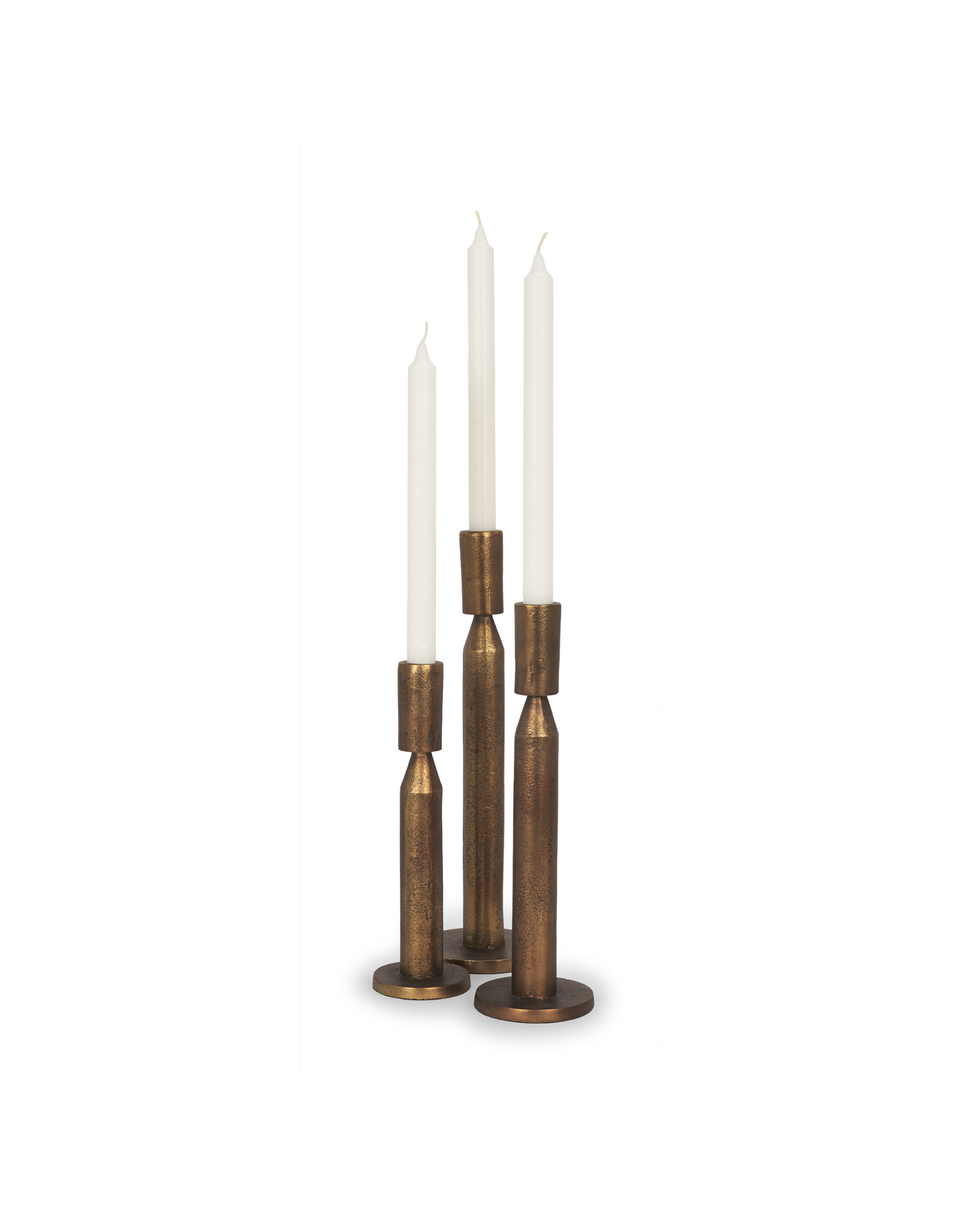 Declan Antiqued Brass Cast Metal Taper Candle Holder Set of 3