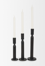 Declan Textured Matte Black Cast Metal Taper Candle Holder Set of 3