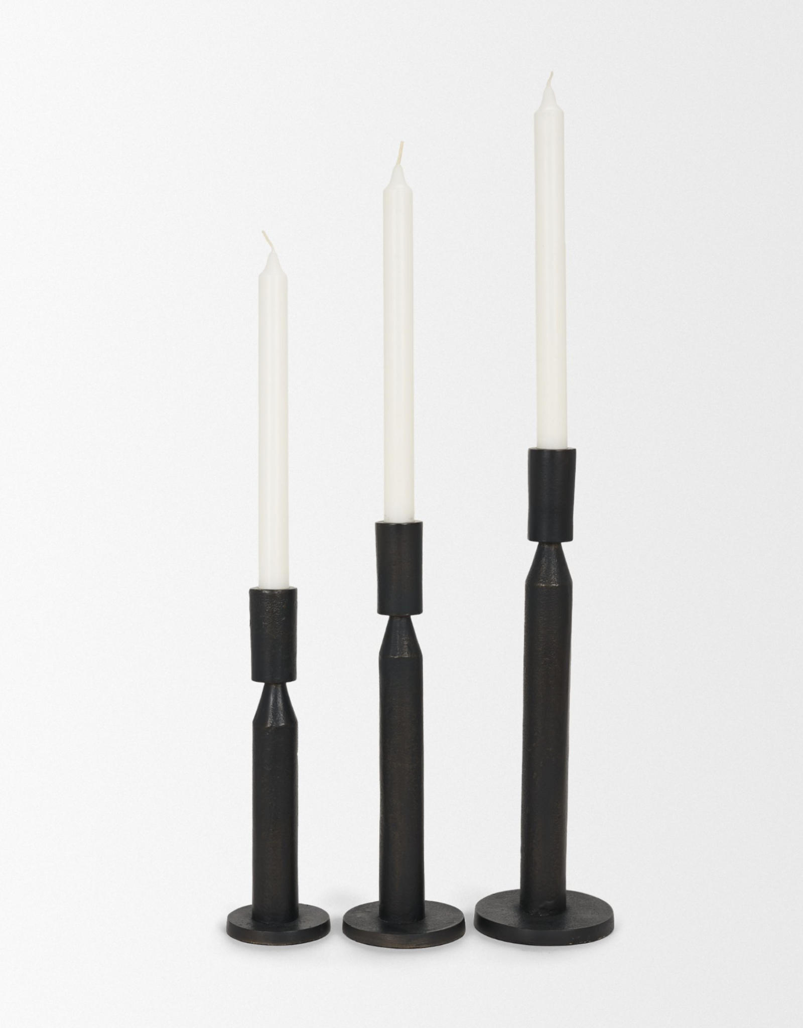 Declan Textured Matte Black Cast Metal Taper Candle Holder Set of 3