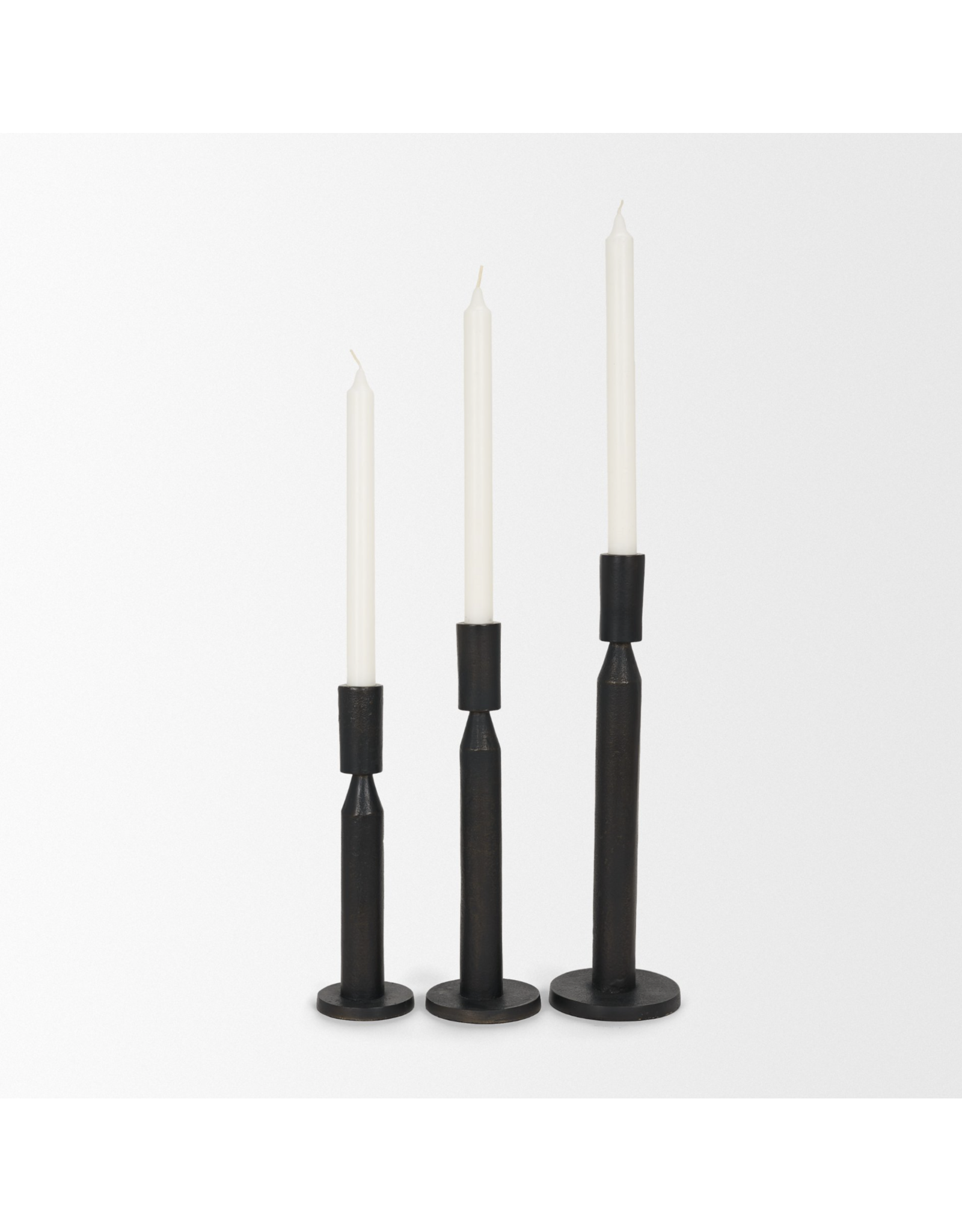 Declan Textured Matte Black Cast Metal Taper Candle Holder Set of 3