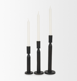 Declan Textured Matte Black Cast Metal Taper Candle Holder Set of 3