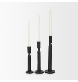 Declan Textured Matte Black Cast Metal Taper Candle Holder Set of 3