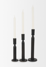 Declan Textured Matte Black Cast Metal Taper Candle Holder Set of 3