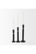 Declan Textured Matte Black Cast Metal Taper Candle Holder Set of 3