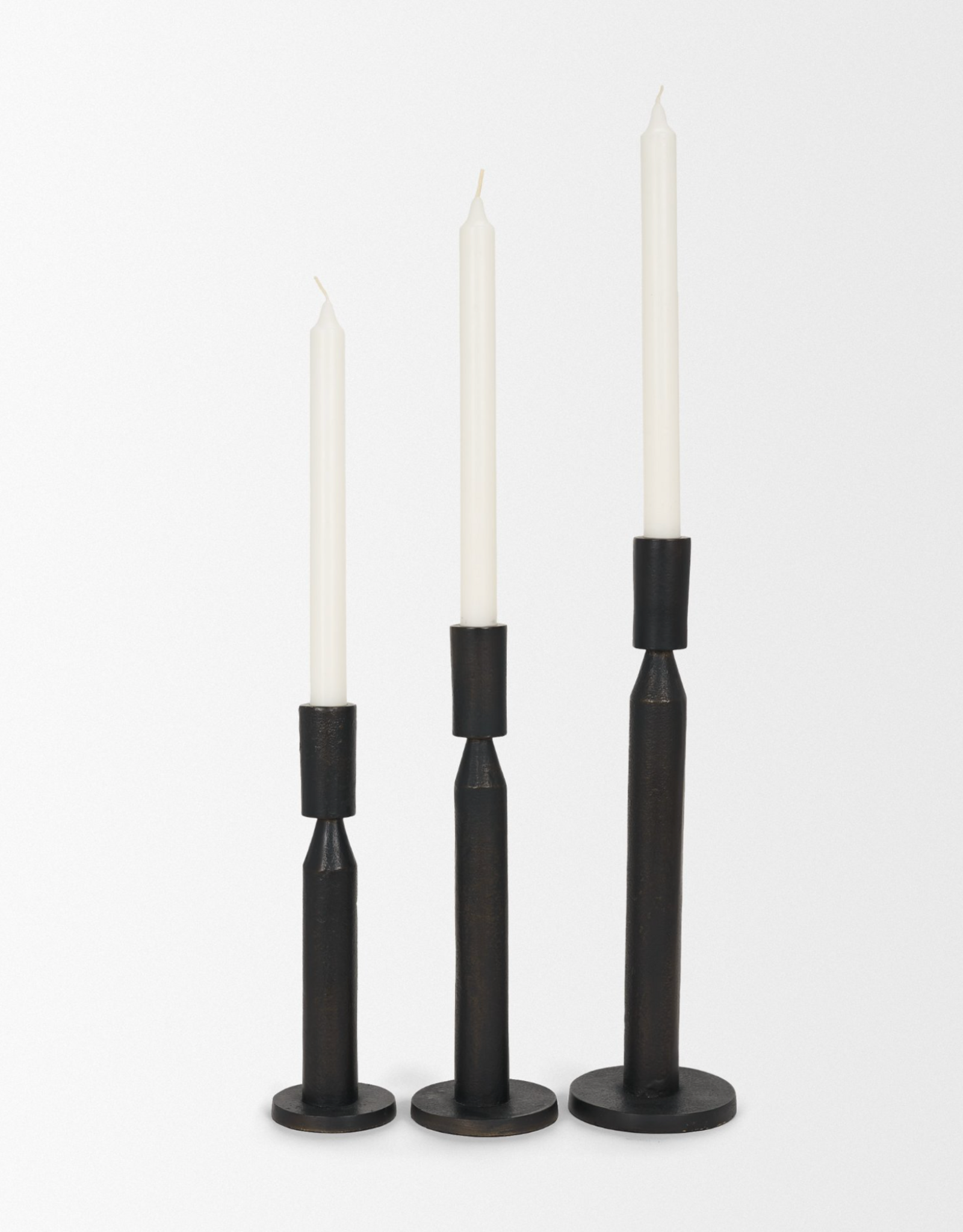 Declan Textured Matte Black Cast Metal Taper Candle Holder Set of 3