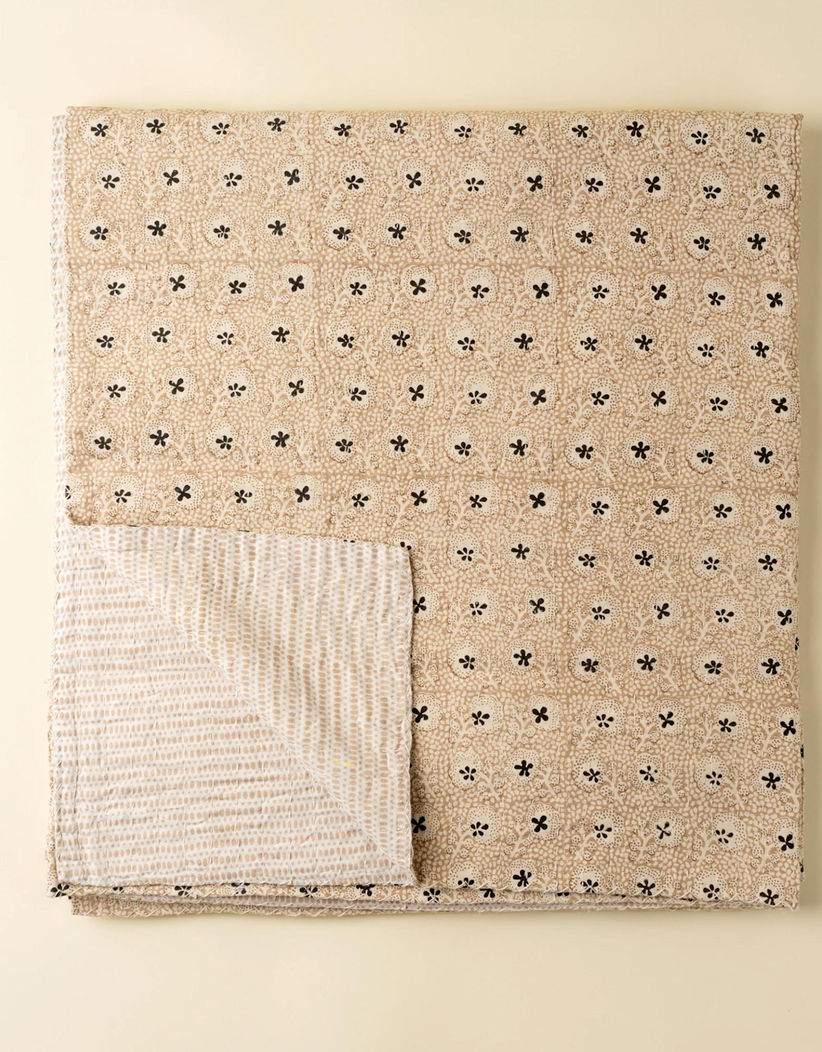 Clover Block Print Kantha Bed Blanket