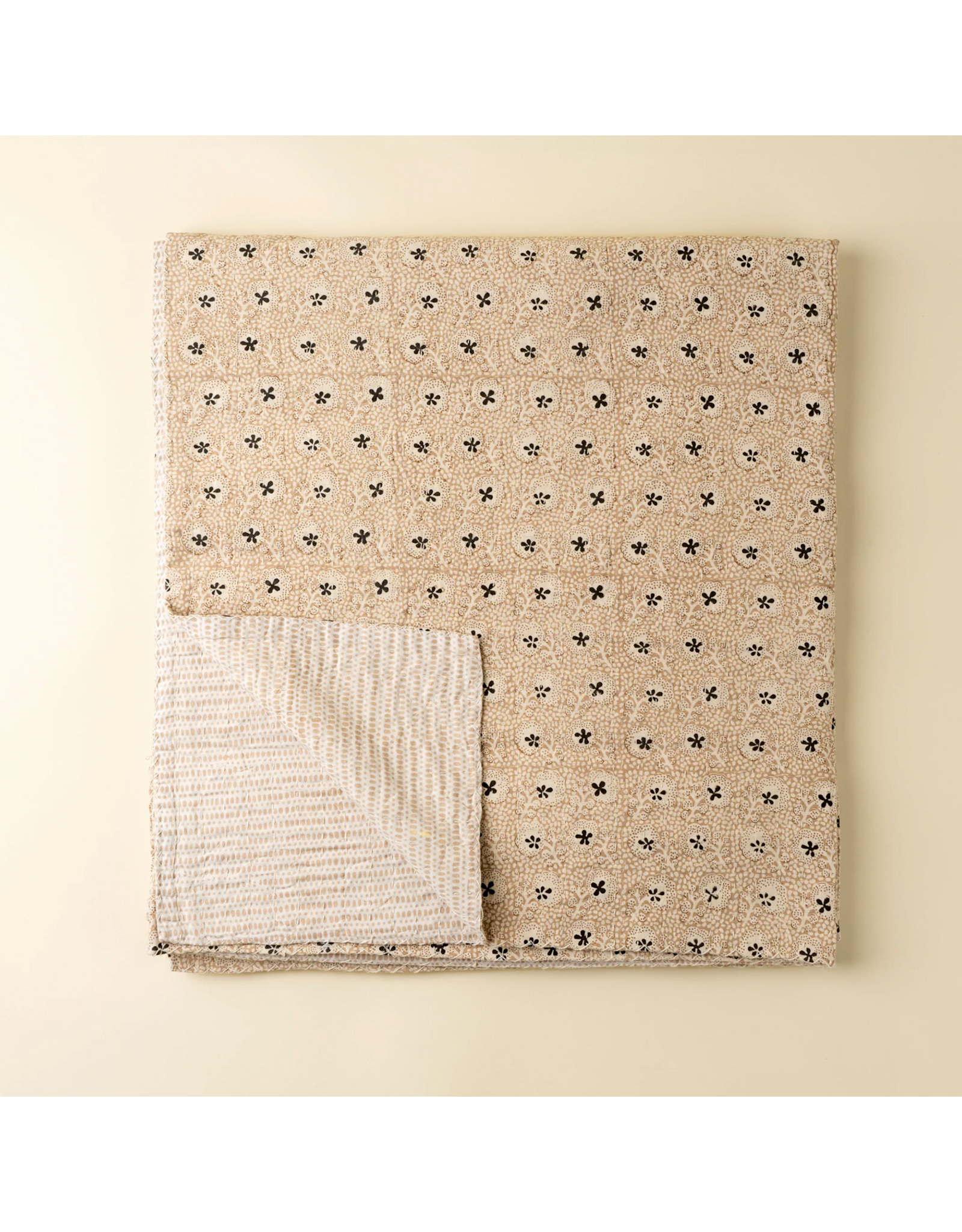 Clover Block Print Kantha Bed Blanket