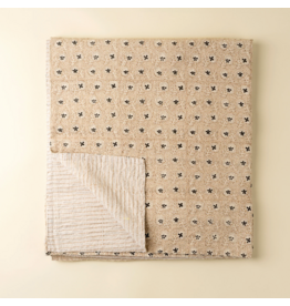 Clover Block Print Kantha Bed Blanket