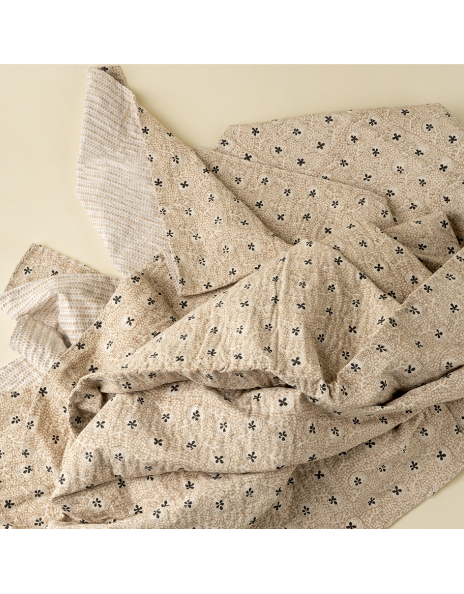 Clover Block Print Kantha Bed Blanket