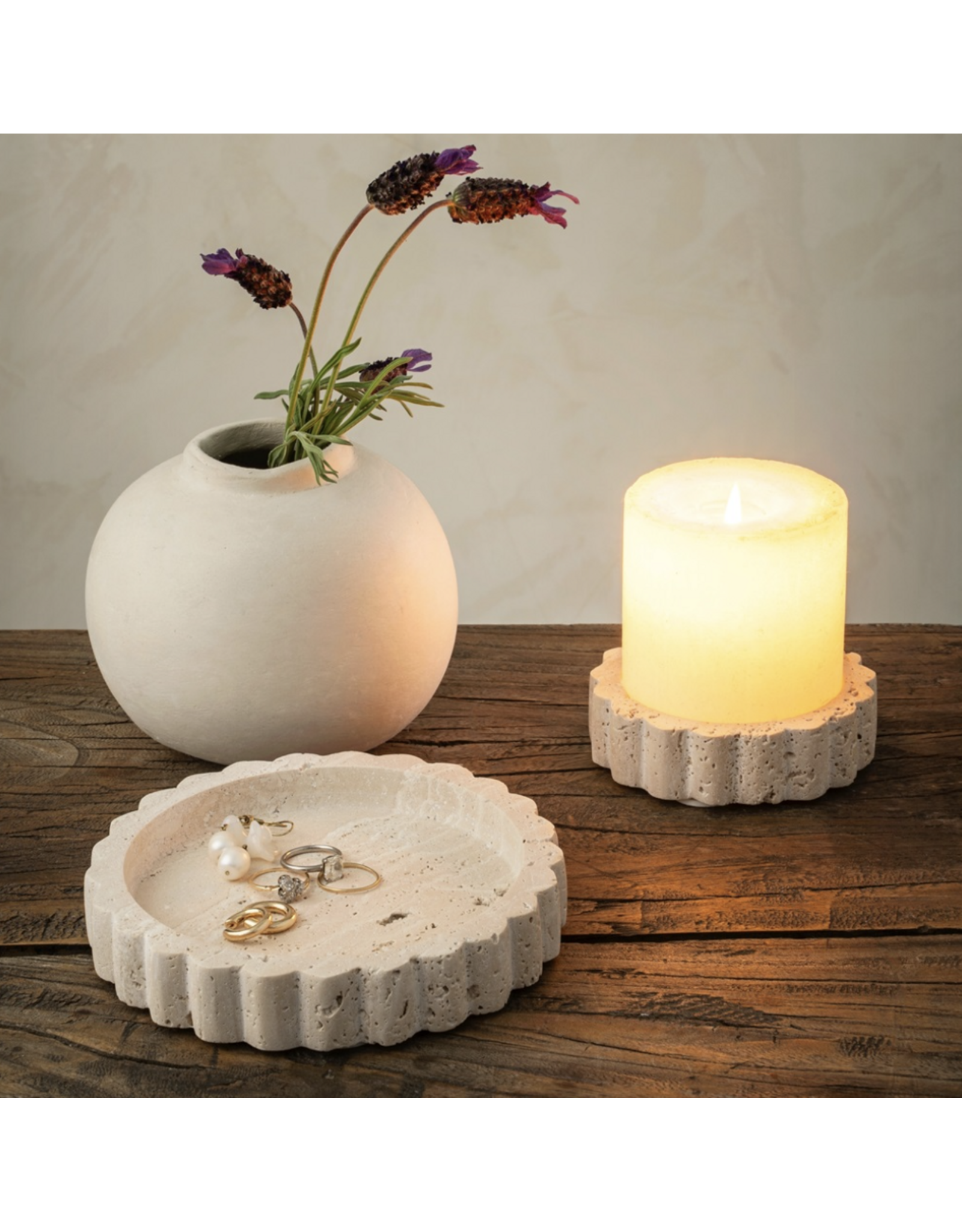 Travertine Scalloped Plate Small