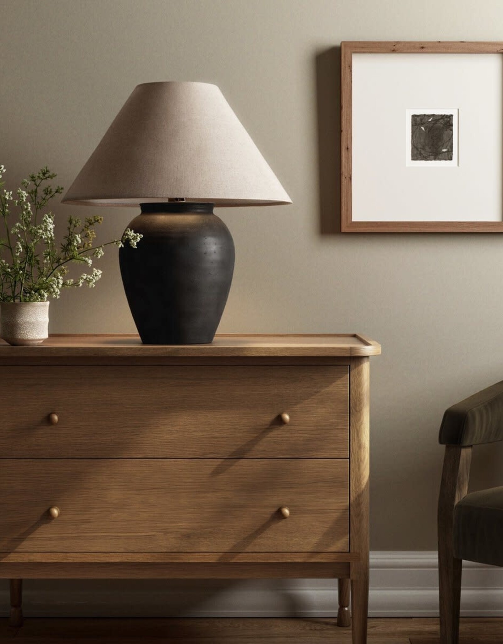 Russo Table Lamp, Aged Black Terracotta