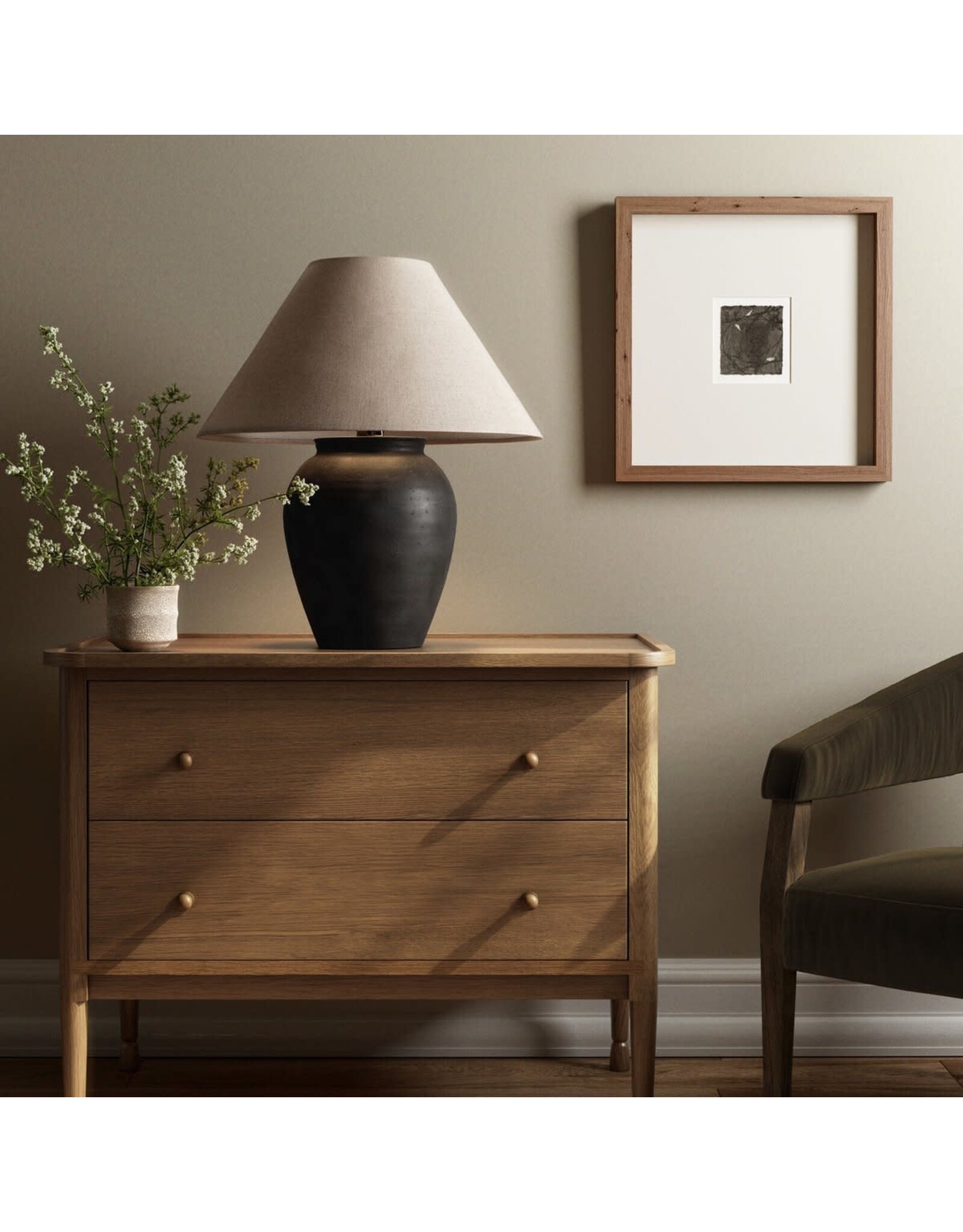 Russo Table Lamp, Aged Black Terracotta