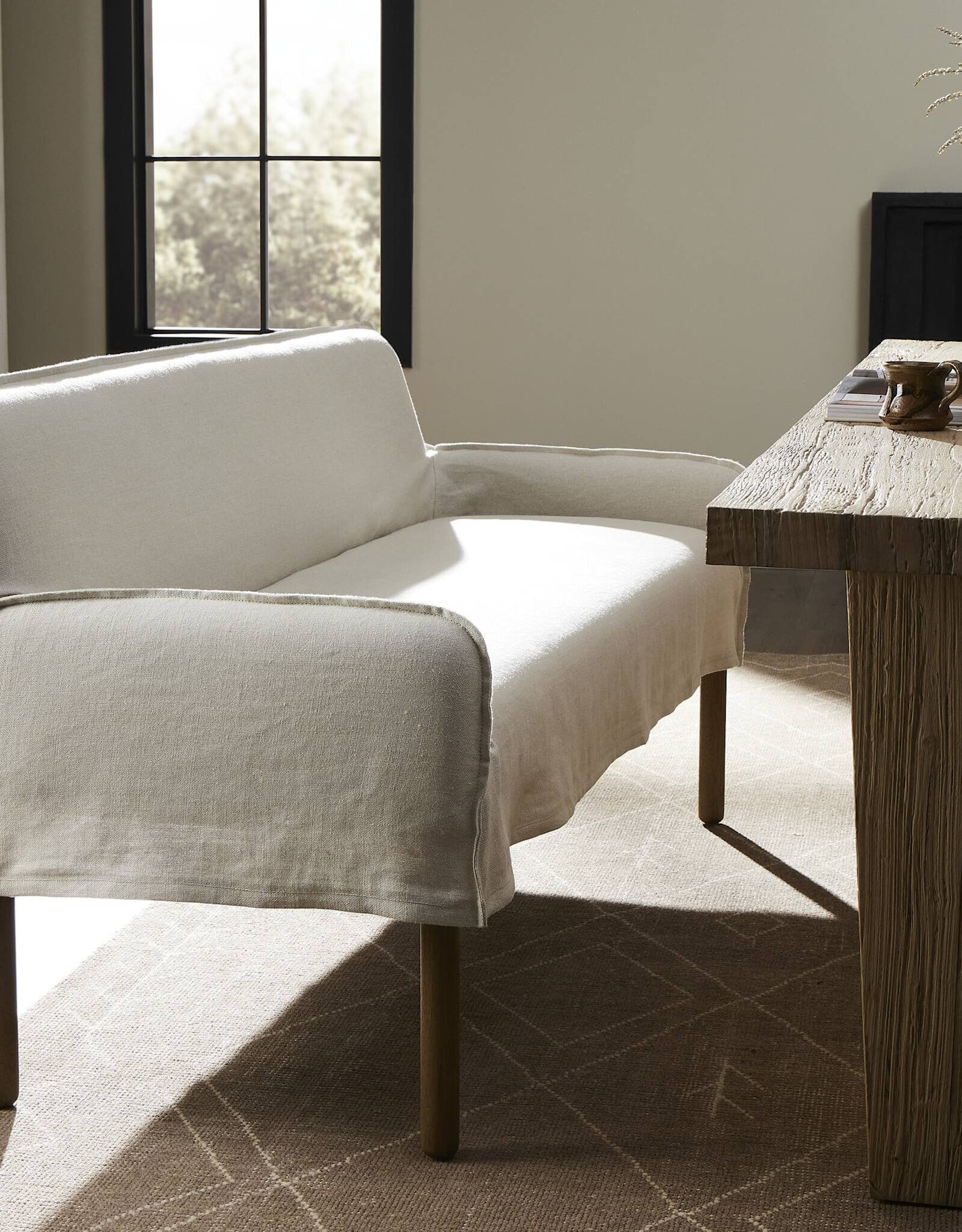 Addington Slipcover Bench, Brussels Natural