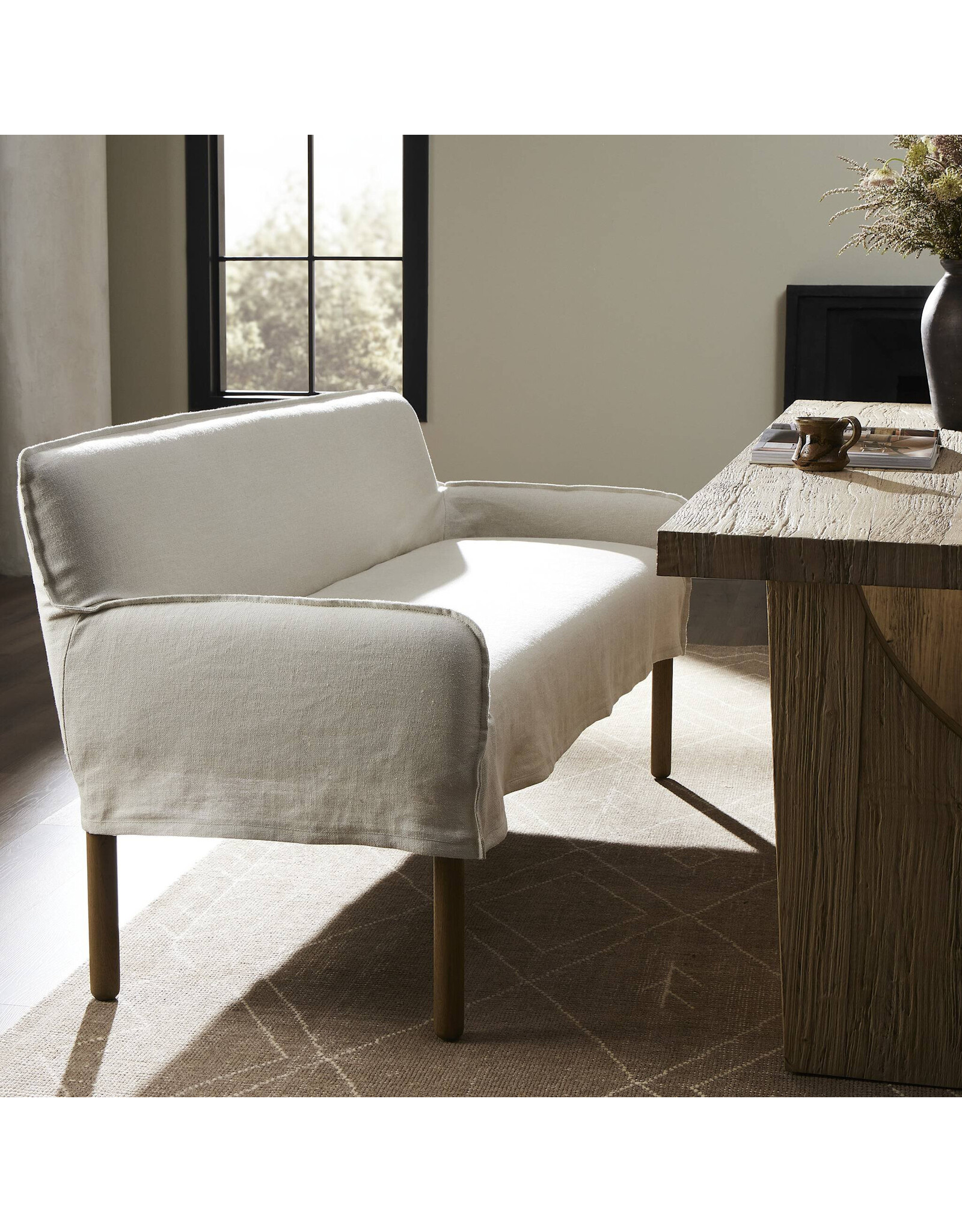 Addington Slipcover Bench, Brussels Natural