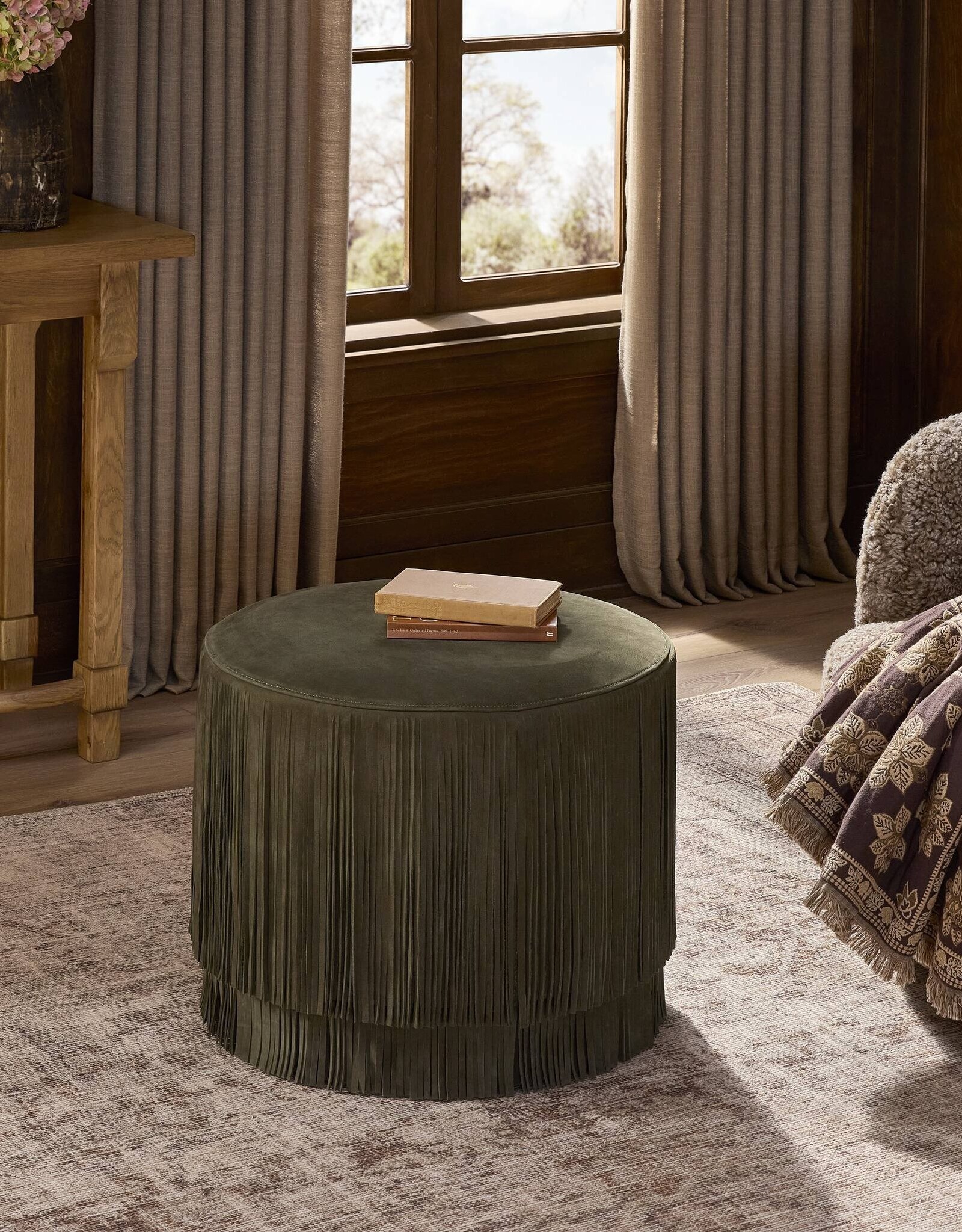Rooney Ottoman, Nubuck Olive