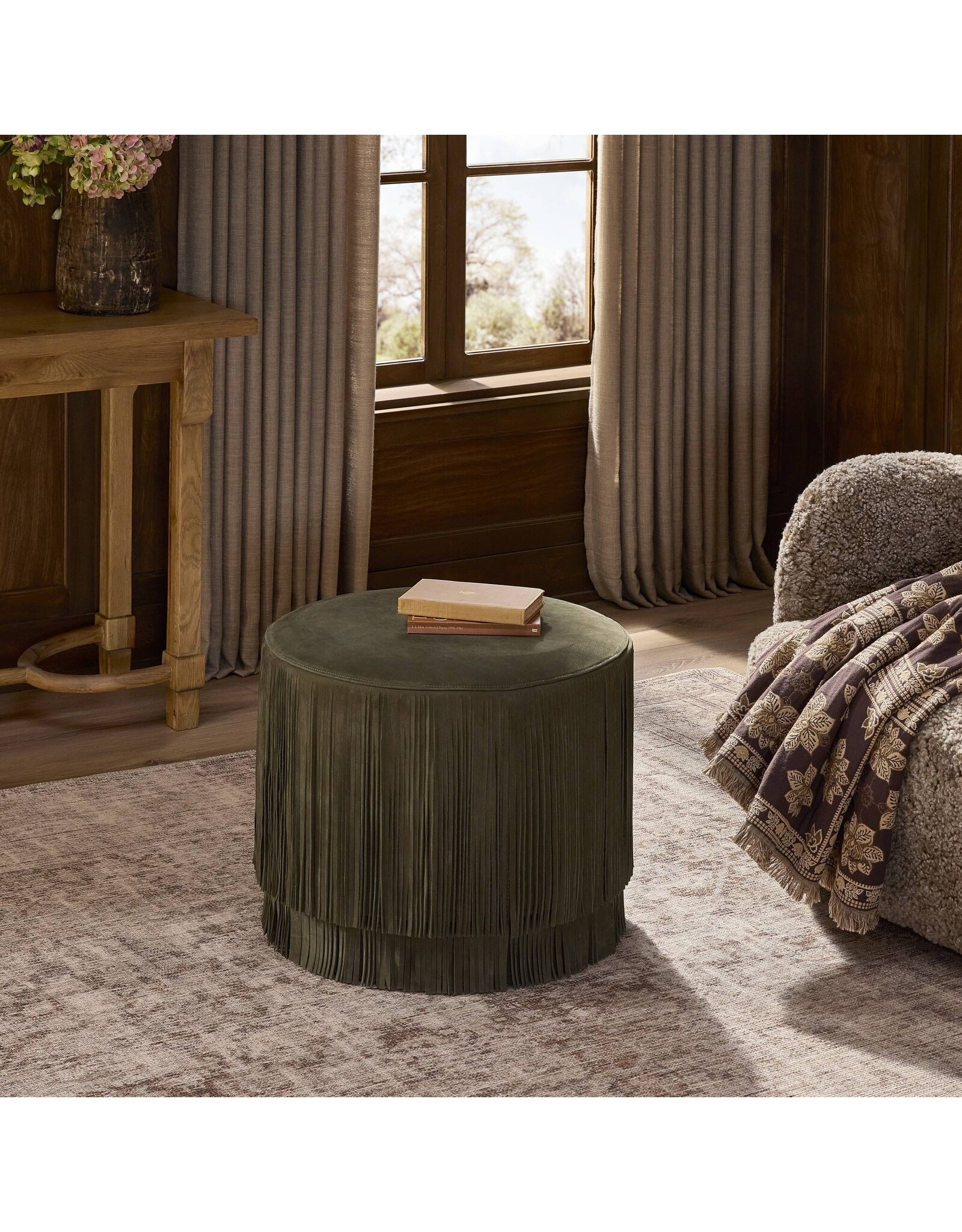 Rooney Ottoman, Nubuck Olive