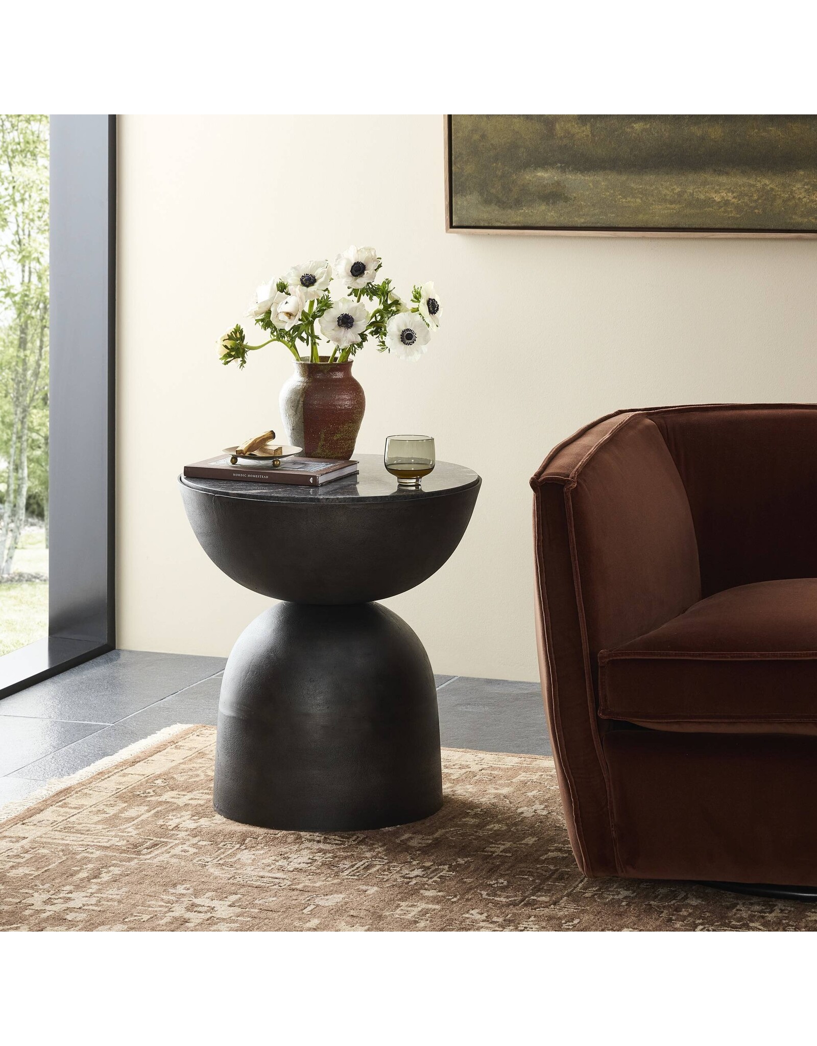 Corbett End Table in Polished Black Marble