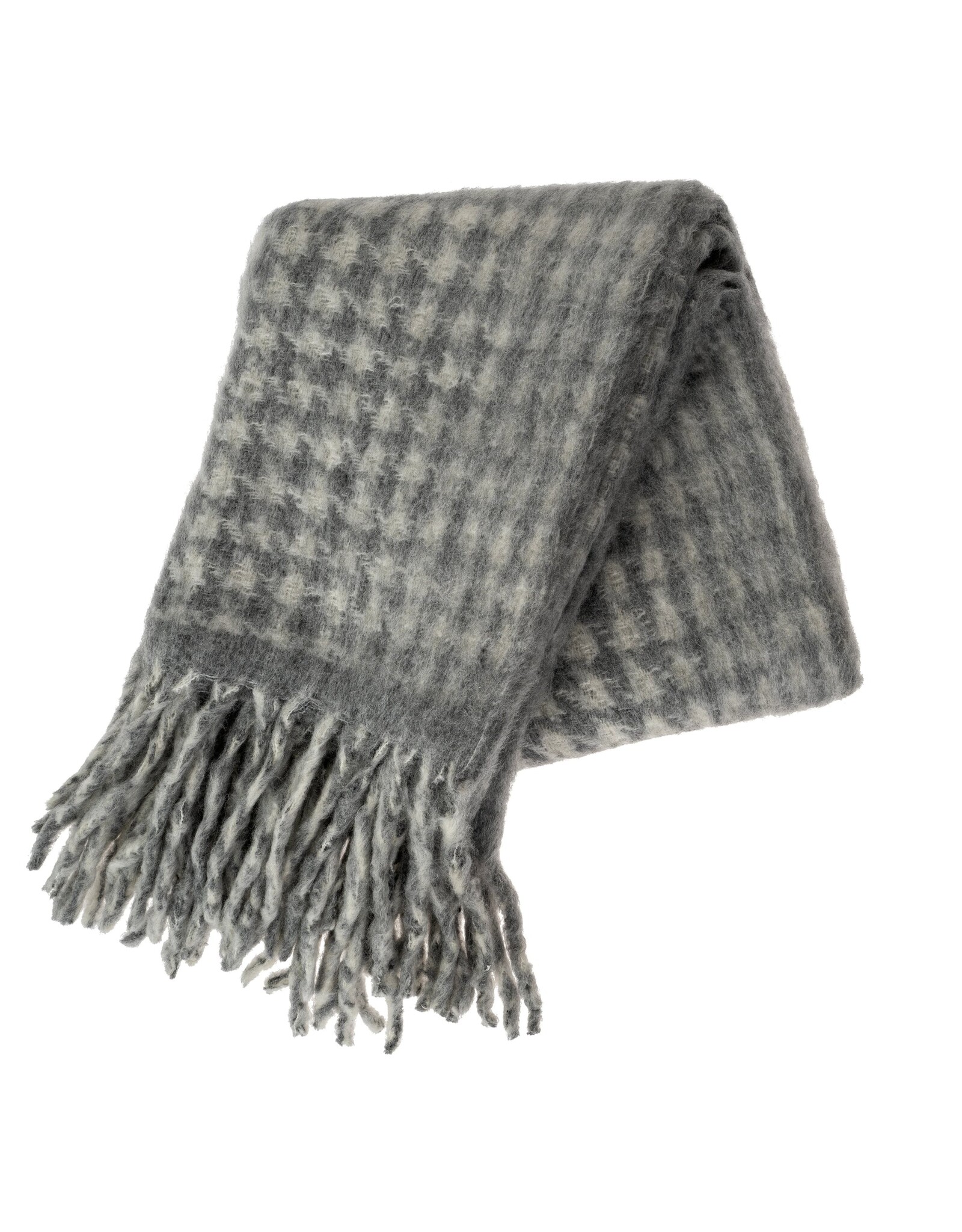 Houndstooth Wool Blend Throw, Grey