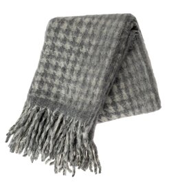 Houndstooth Wool Blend Throw, Grey