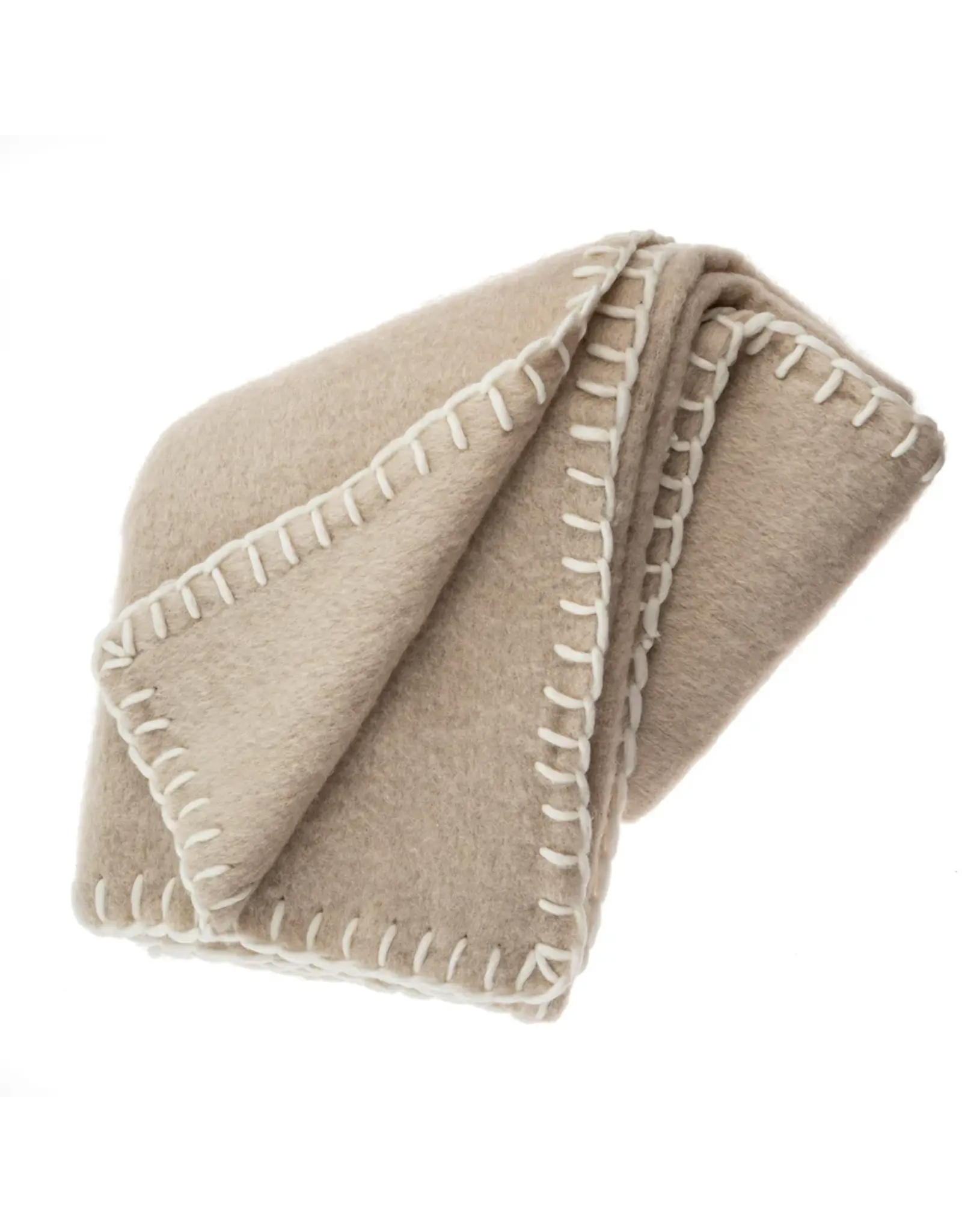 Blanket Stitch Wool Blend Throw Oat