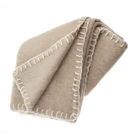Blanket Stitch Wool Blend Throw Oat