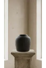 Terracotta Vase, Ribbed Charcoal Finish - Mirella