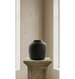Terracotta Vase, Ribbed Charcoal Finish - Mirella