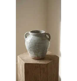 Ceramic Vase, Vintage Style, Blue with Handles - Adriana