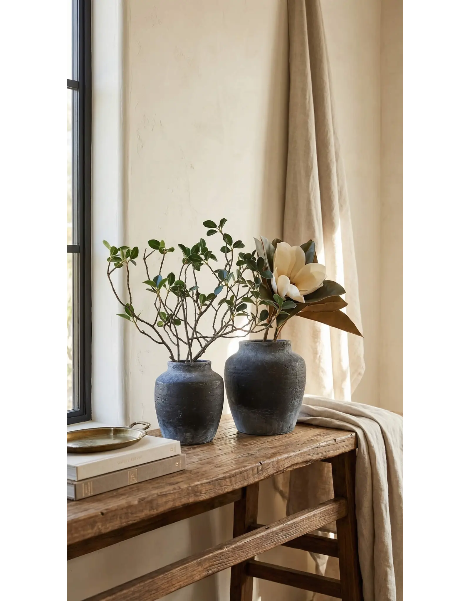 Terracotta Vase, Tall Rounded Charcoal Form - Anera | Medium