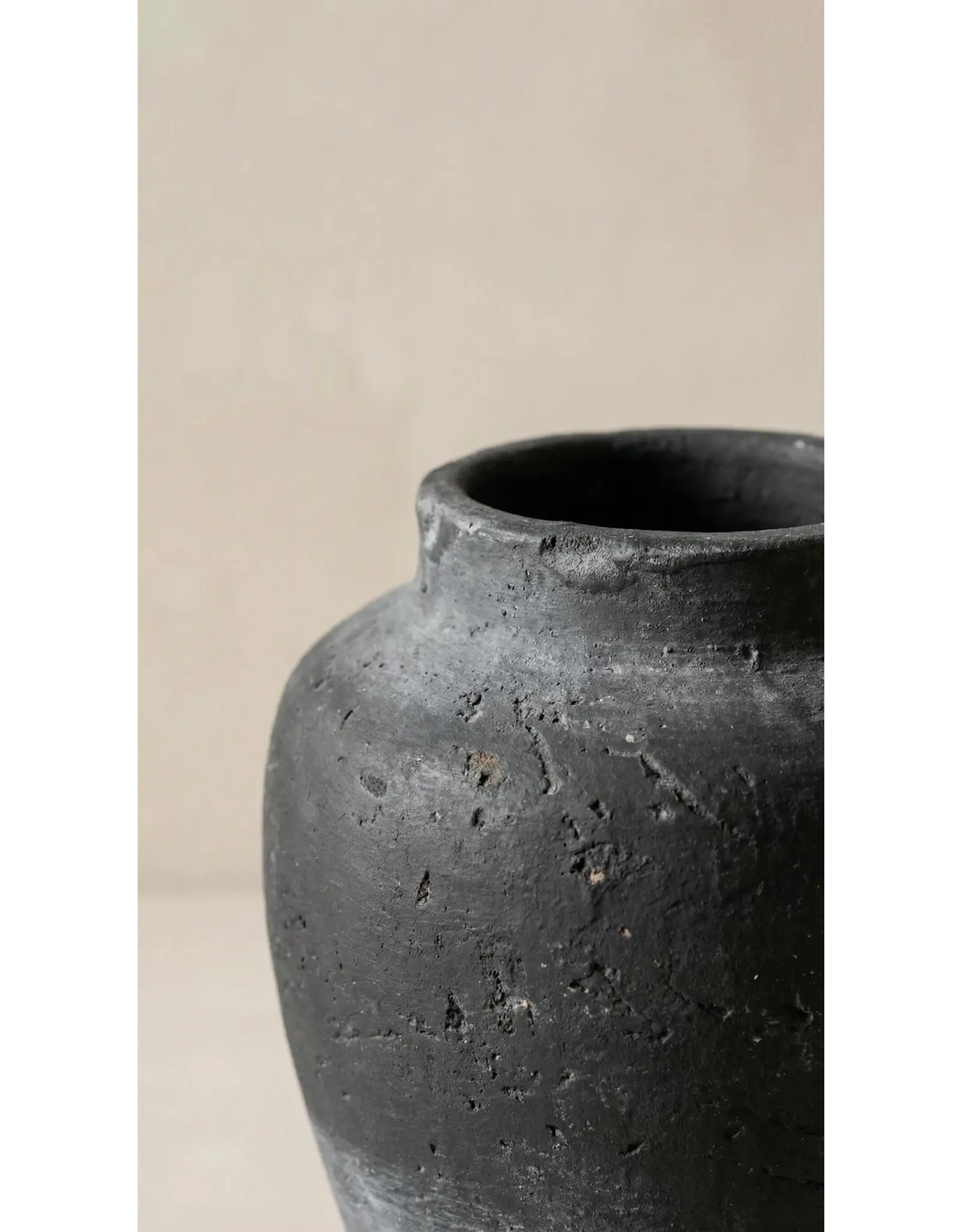 Terracotta Vase, Tall Rounded Charcoal Form - Anera | Medium