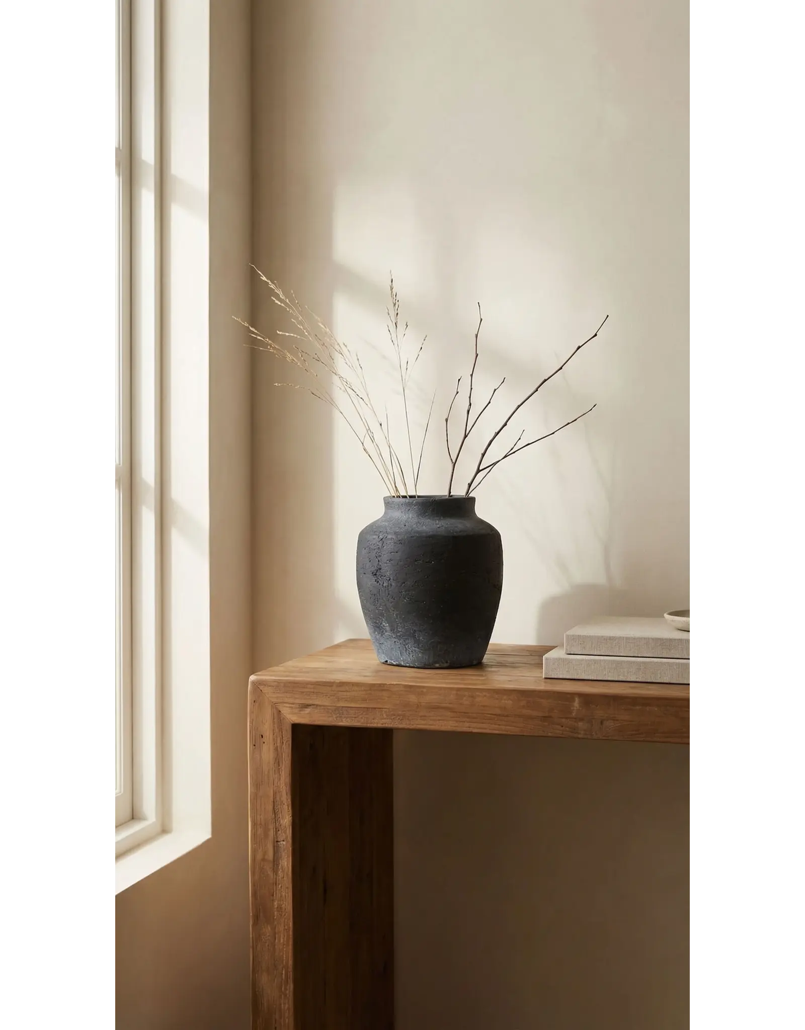 Terracotta Vase, Tall Rounded Charcoal Form - Anera | Medium