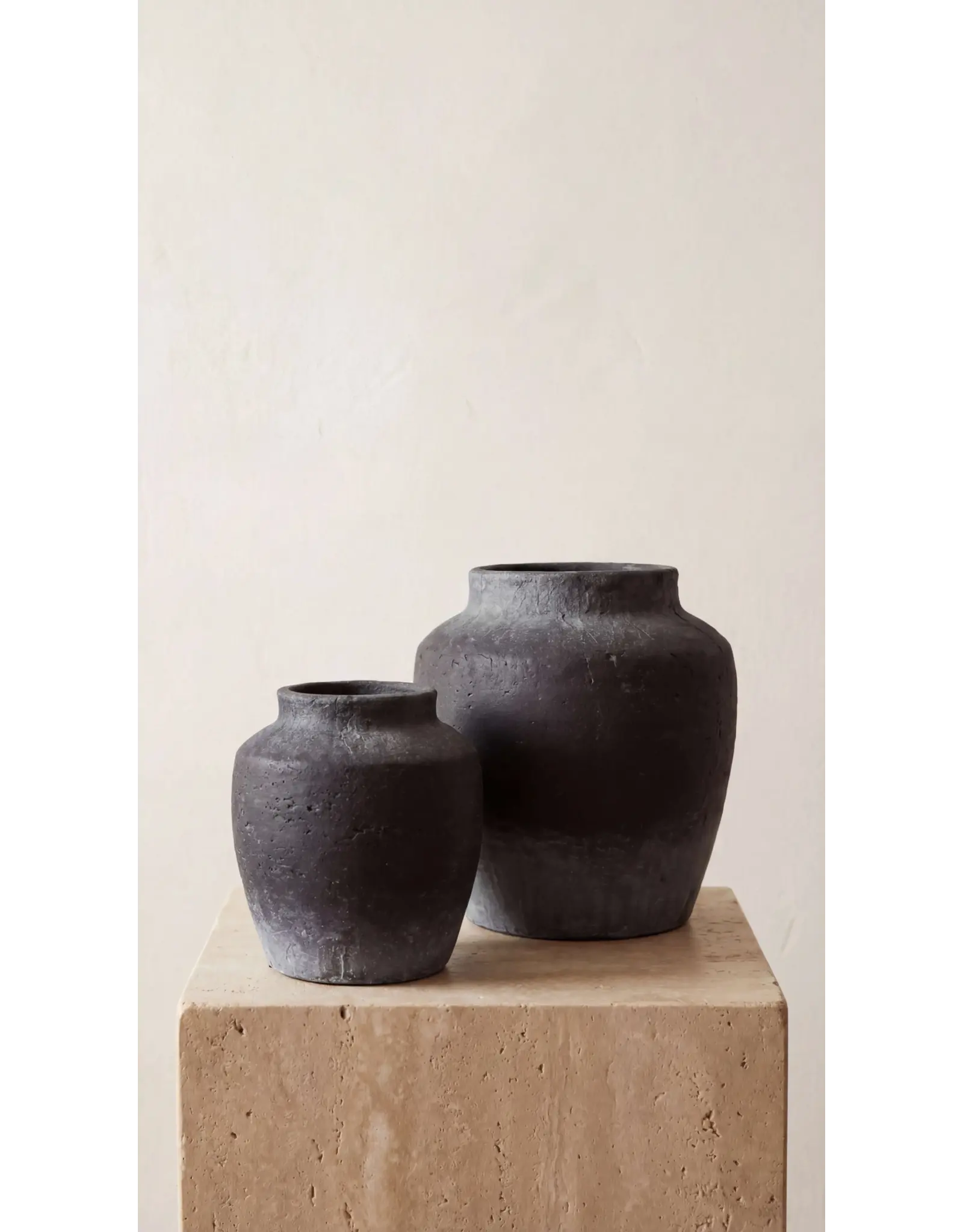 Terracotta Vase, Tall Rounded Charcoal Form - Anera | Medium
