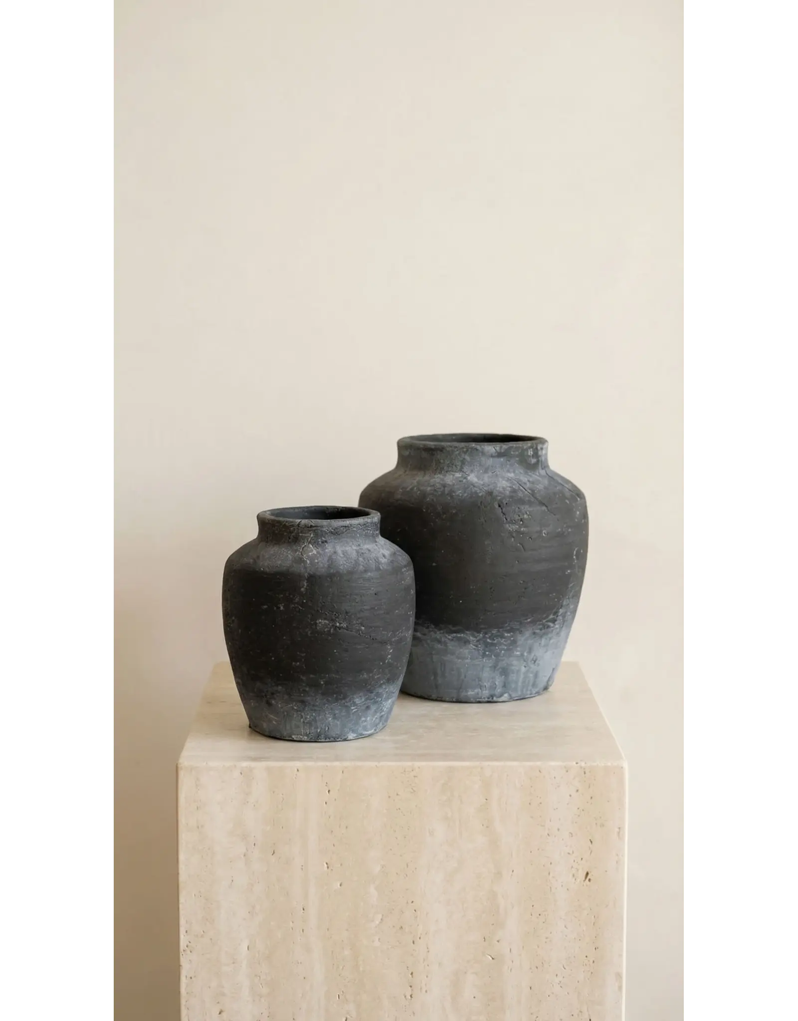 Terracotta Vase, Tall Rounded Charcoal Form - Anera | Large