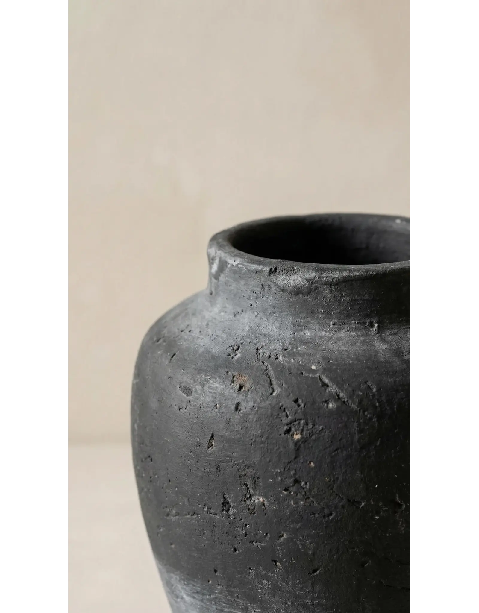 Terracotta Vase, Tall Rounded Charcoal Form - Anera | Large