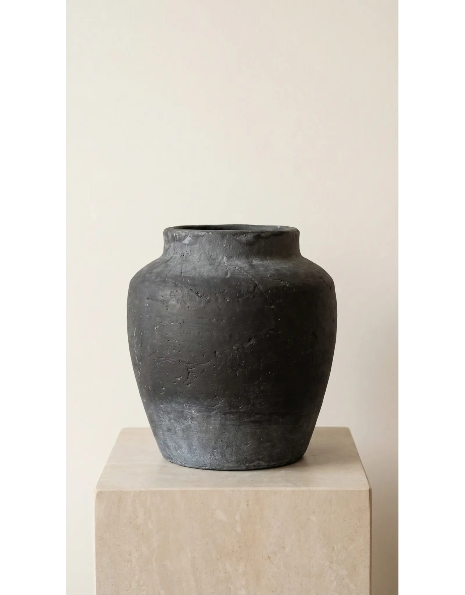 Terracotta Vase, Tall Rounded Charcoal Form - Anera | Large