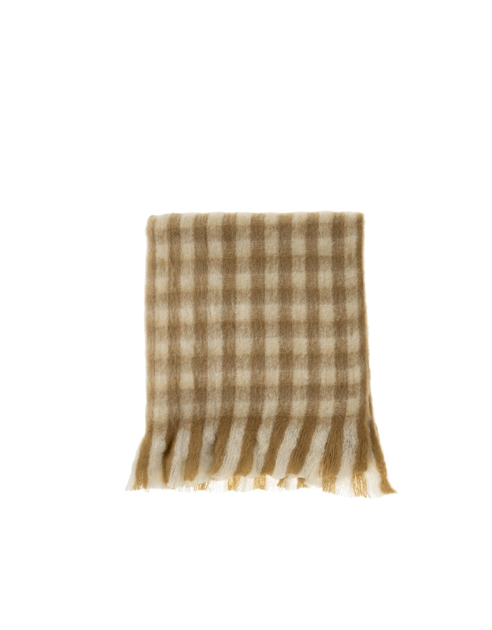 Gingham Wool Blend Throw, Camel