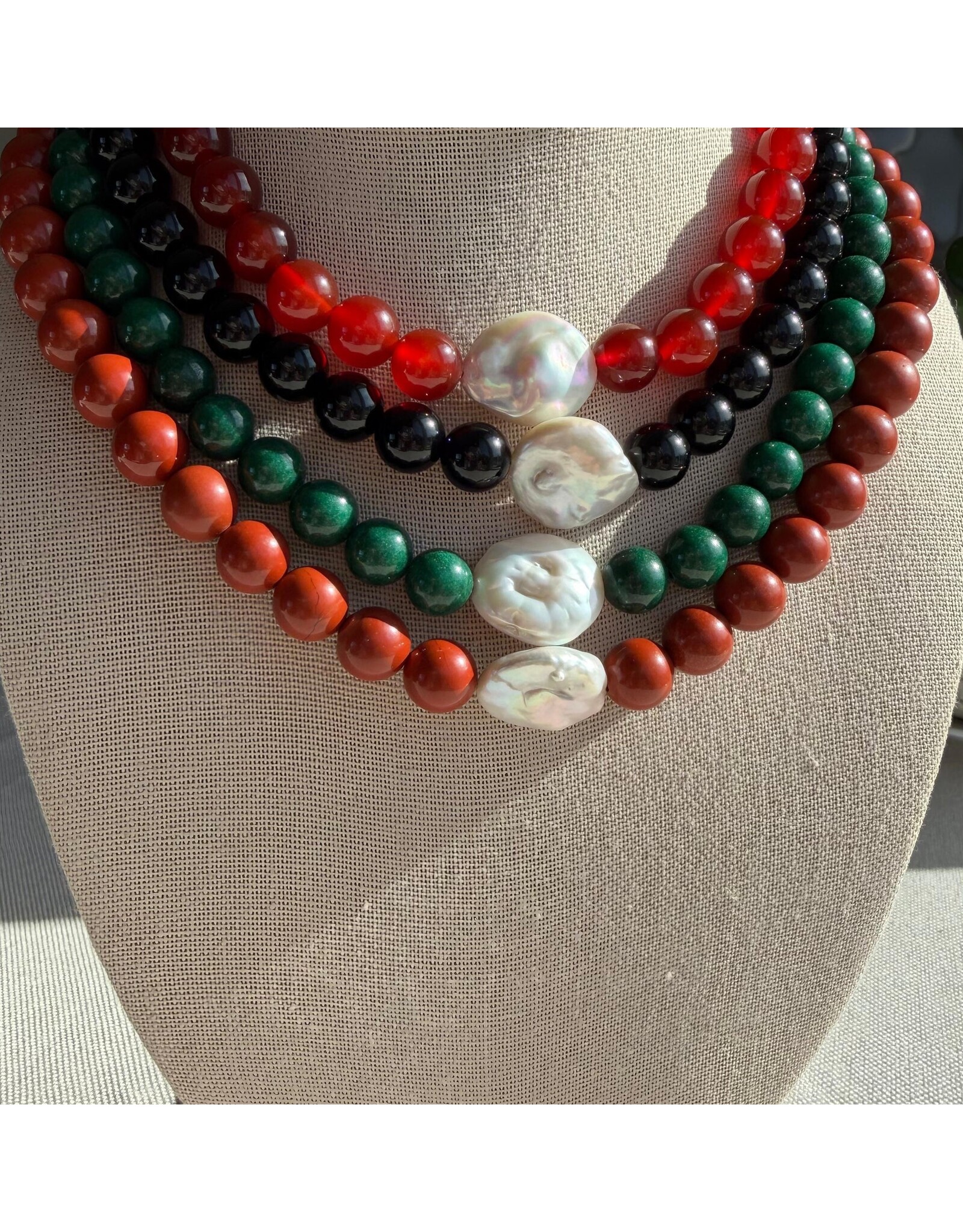 Handknotted Baroque Pearl & Stone Necklace