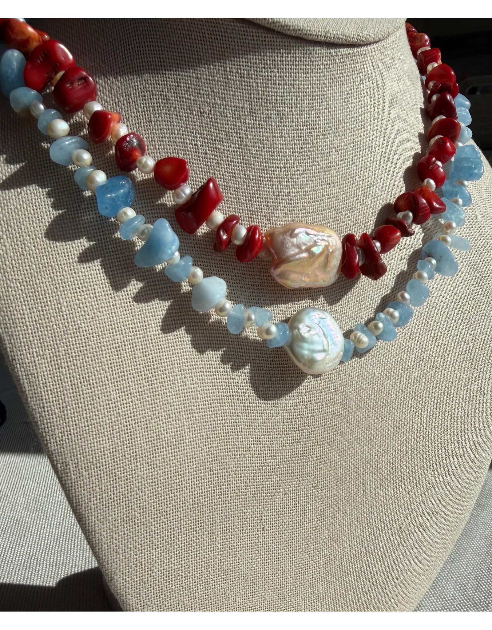 Handknotted Baroque Pearl & Stone Necklace - Pearls