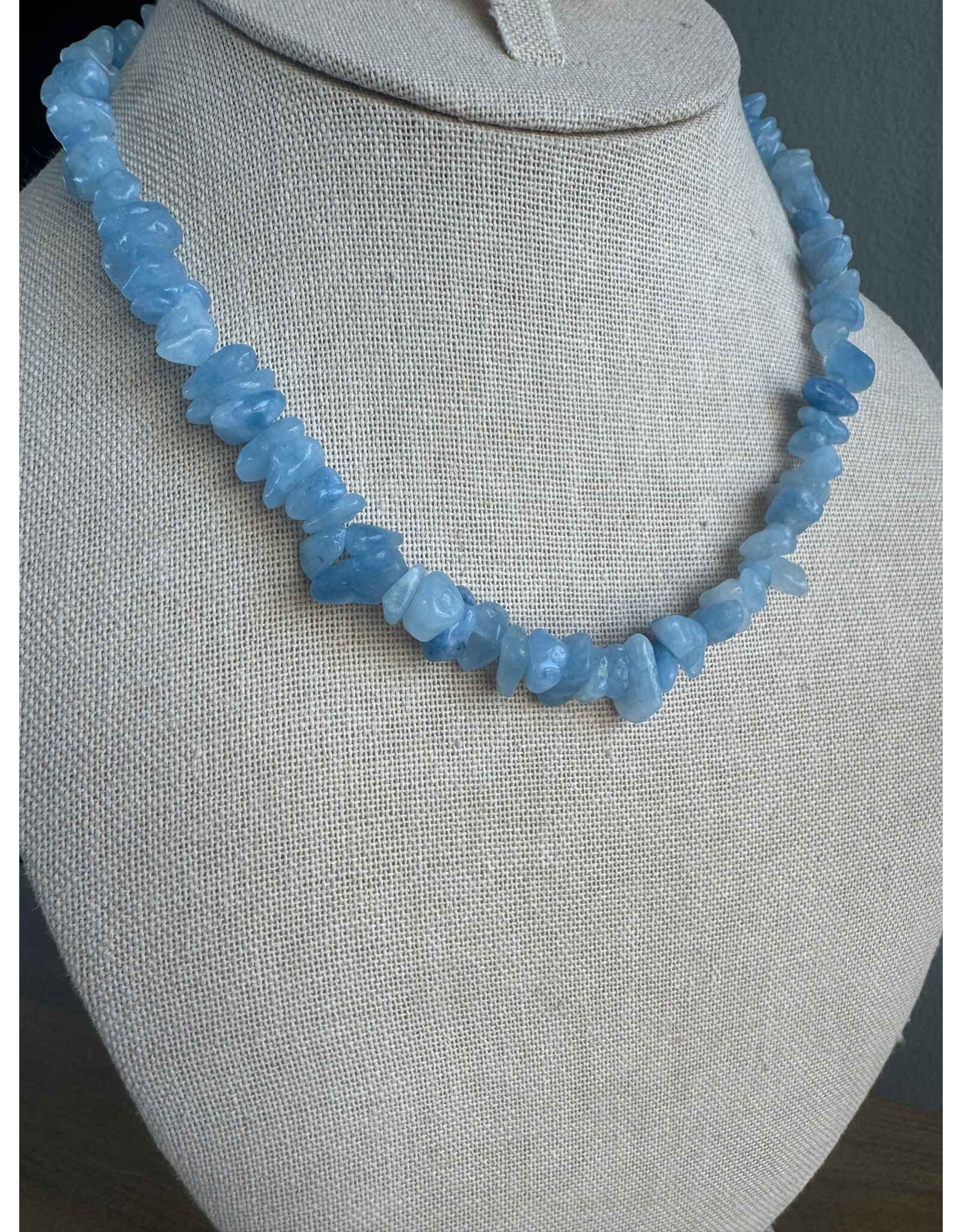 Handknotted Stone Necklace, Aquamarine