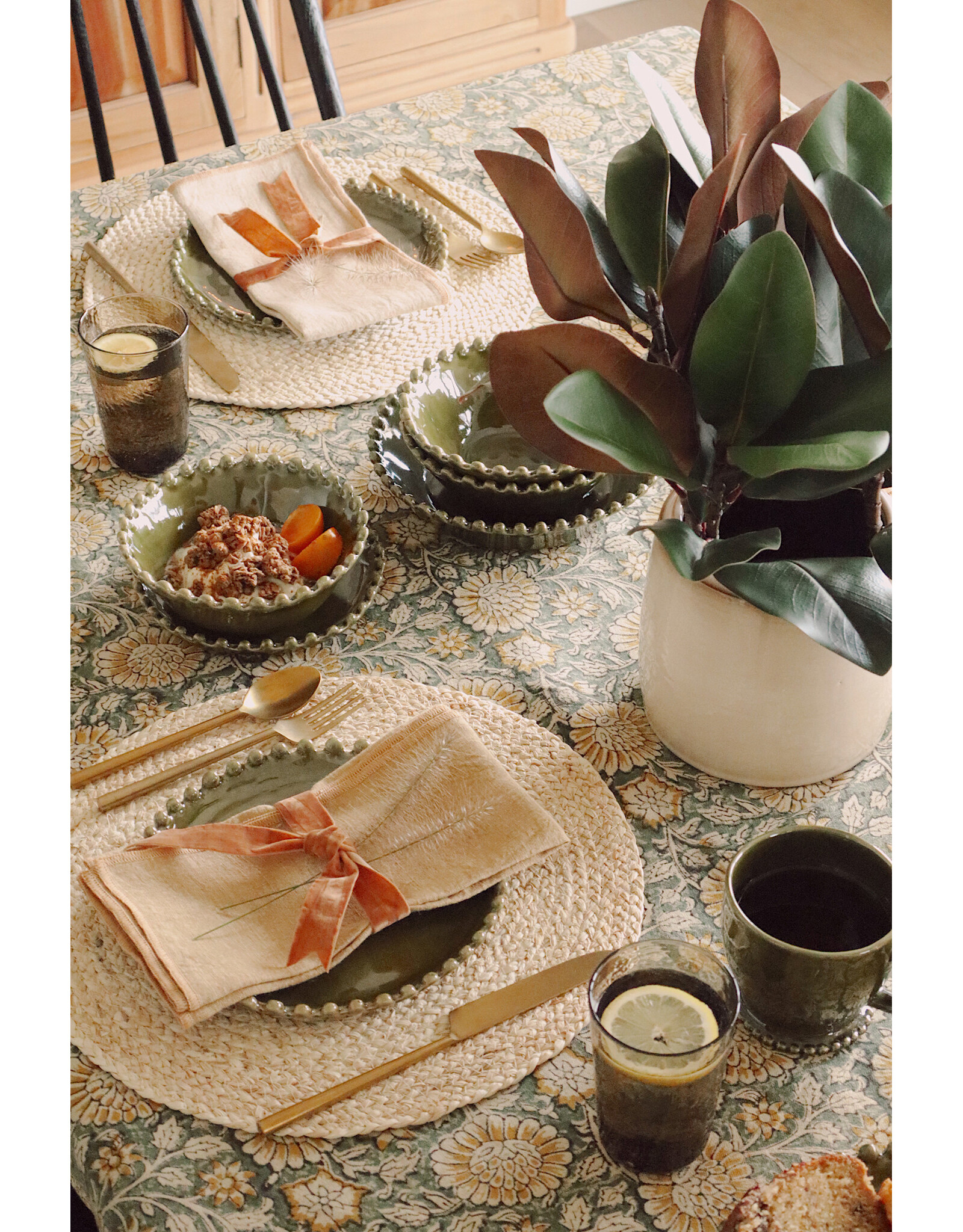 Beatrix Block Print Tablecloth - 104"L