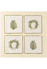 Embroidered Tree/ Wreath Cocktail Napkins S/4