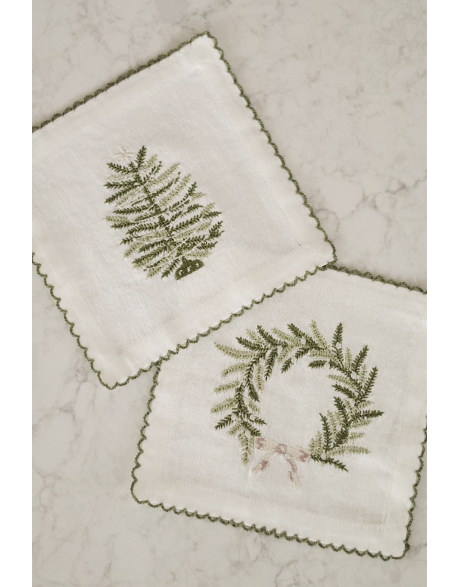 Embroidered Tree/ Wreath Cocktail Napkins S/4