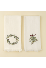 Embroidered Wreath Mistletoe Waffle Hand Towels S/2
