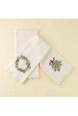 Embroidered Wreath Mistletoe Waffle Hand Towels S/2