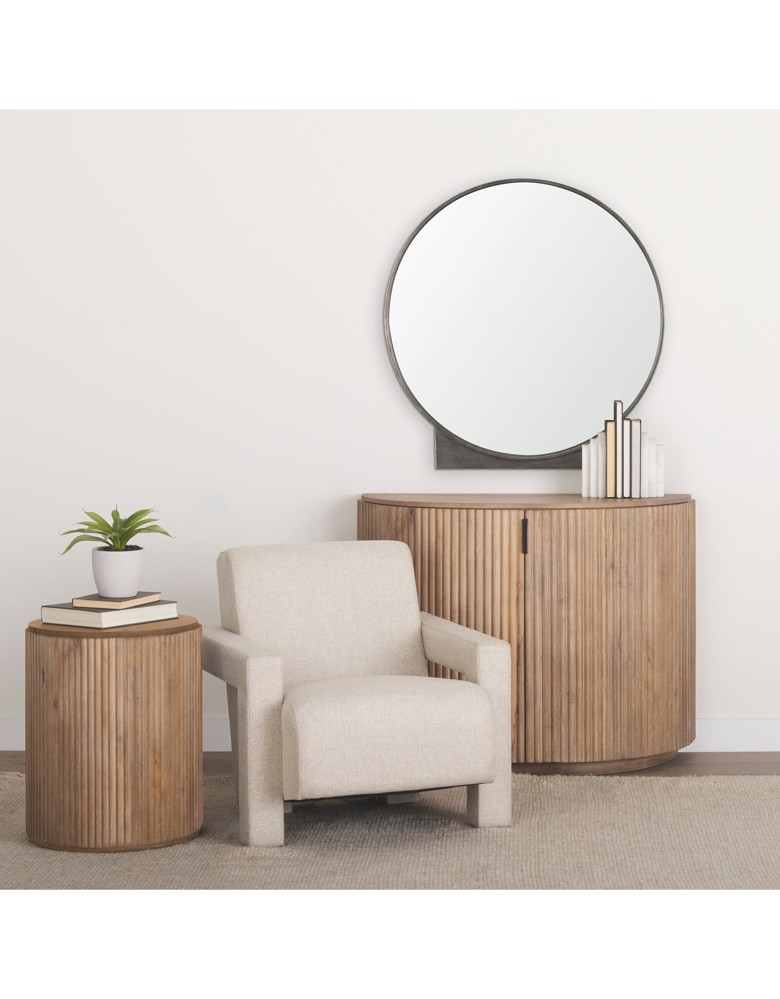 Tillie Round Gunmetal w/ Textured Metal Frame Wall Mirror