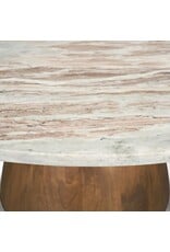Allyson Round Brown Pedestal w/Savar Pink Marble Top Coffee Table